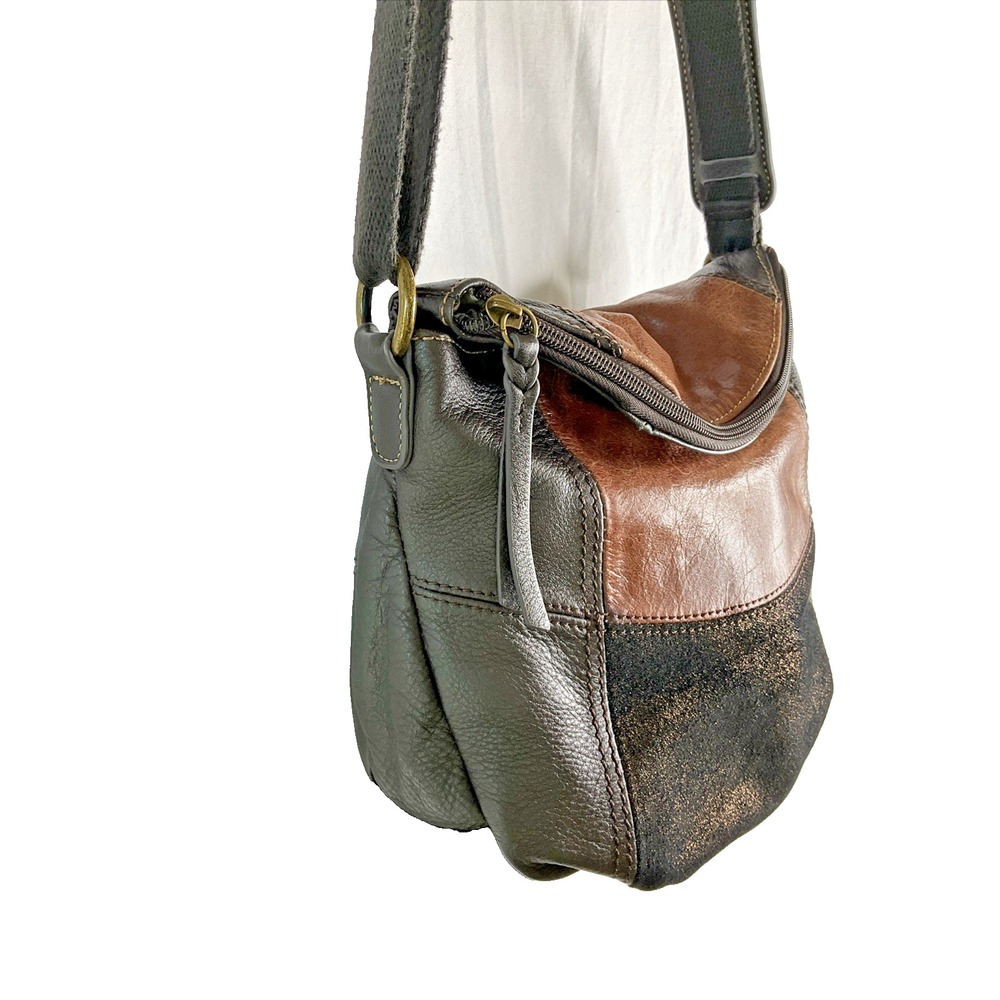 The Sak Deanna Leather Metallic Brown Hobo Boho Patchwork Shoulder Bag Purse - Picture 3 of 11